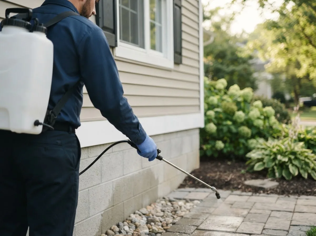 Pest control technician inspecting a home in Northford, CT